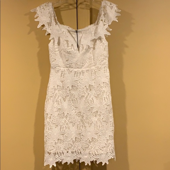 Astr Dresses & Skirts - Lace Mini White Dress with Off the Shoulder